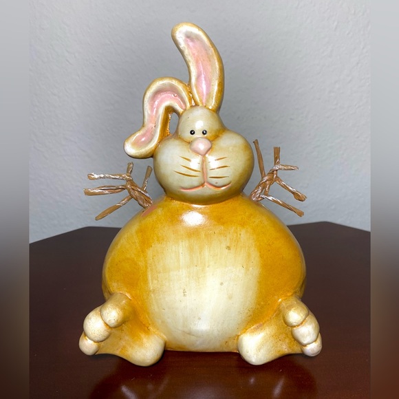 Ceramic Bunny Rabbit with straw legs Home decor from Europe Souvenir - Picture 2 of 11